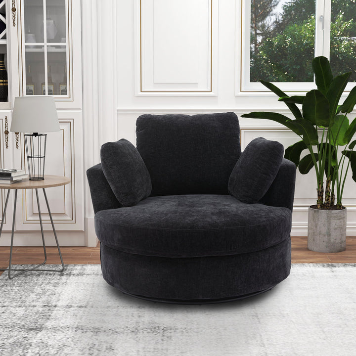 42" Wide Slipcovered Swivel Barrel Chair Latitude Run® Body Fabric: Black Chenille