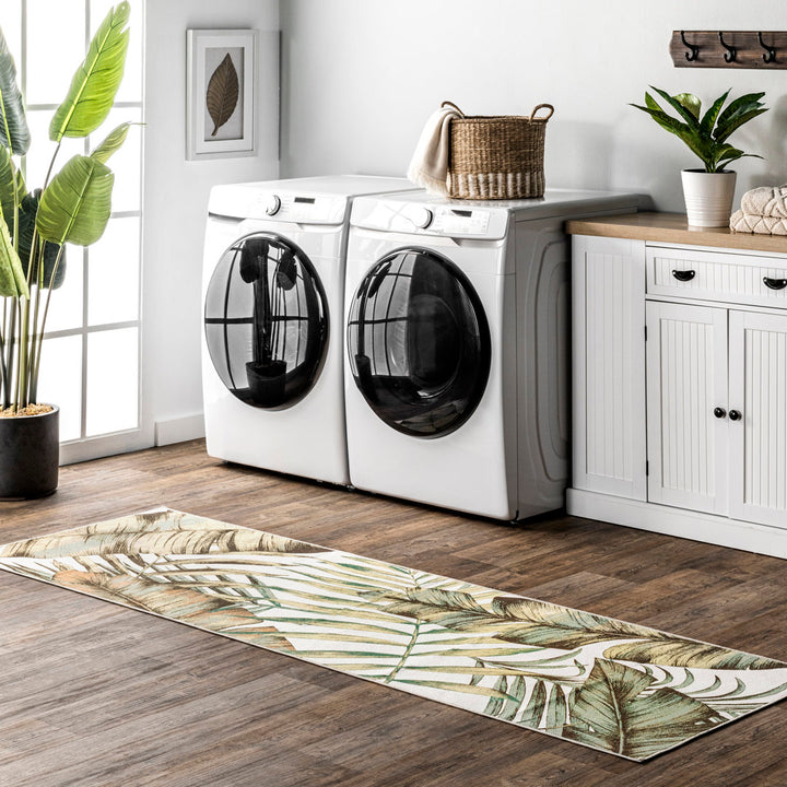 Elen SpinClean Machine Washable Natural Leaves Area Rug Bay Isle Home™ Rug Size: Runner 2'6" x 12'