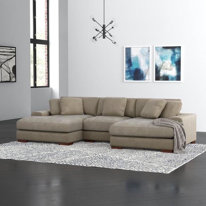 Cabbar 3-Piece Upholstered Sectional Wade Logan® Body Fabric: Camel Corduroy