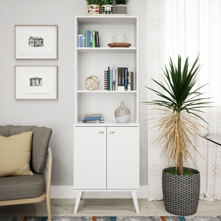 Guthmar Mid-Century Modern Tall Bookcase With Adjustable Shelves George Oliver Color: White