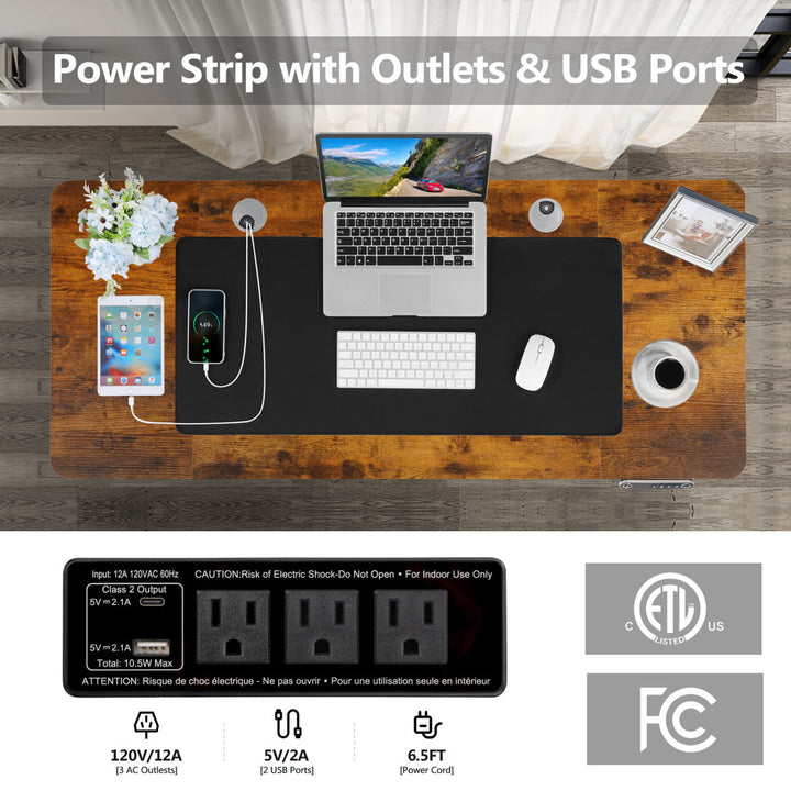 Kashif 55'' Electric Height Adjustable Standing Desk With 2 USB Ports, 3 Power Outlets, and 4 Casters, 2 Hooks, Big Mouse Pad Inbox Zero Color: Brown