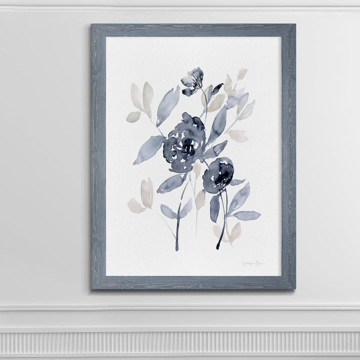 Peonies In Gray I' - Picture Frame Print on Glass Winston Porter Size: 32" H x 44" W x 1.25" D Format: Framed Gray Canvas