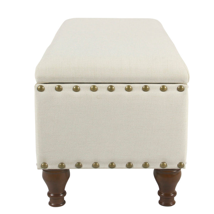 Collantes Upholstered Storage Bench Alcott Hill® Upholstery: Cream/Brushed Brass Nailhead