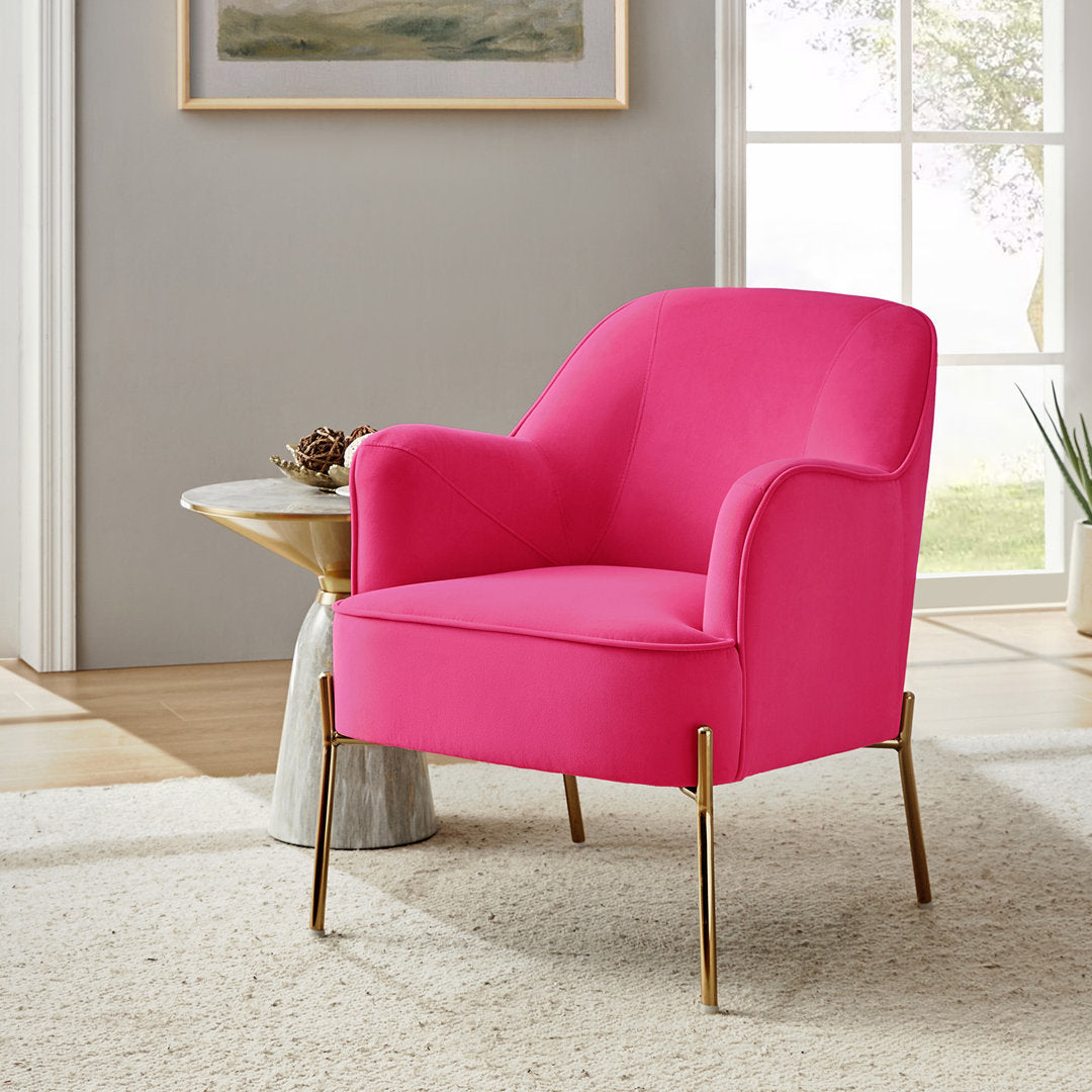 Cleo 26" Wide Contemporary Chair with Recessed Arms Etta Avenue™ Fabric: Fuchsia Velvet