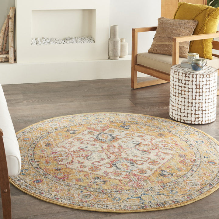 Baylee Oriental Yellow/Ivory Area Rug Kelly Clarkson Home Rug Size: Round 5'3"