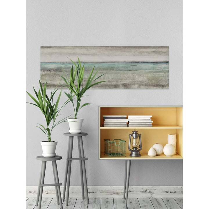 'Aqua Horizon IV' Acrylic Painting Print on Wrapped Canvas Highland Dunes Size: 15" H x 45" W x 1.5" D