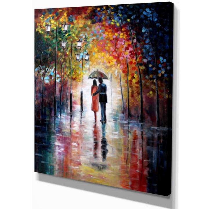 Lovers Under Umbrella - Graphic Art Print on Canvas East Urban Home Size: 40" H x 30" W x 1.5" D