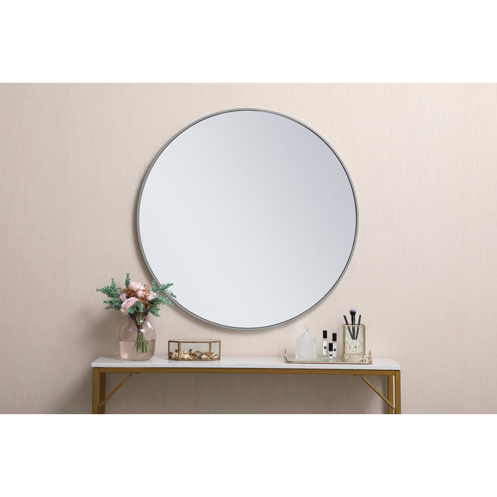 Sabine Metal Round Wall Mirror RE/FINE™ Size: 21" x 21" Finish: Gray