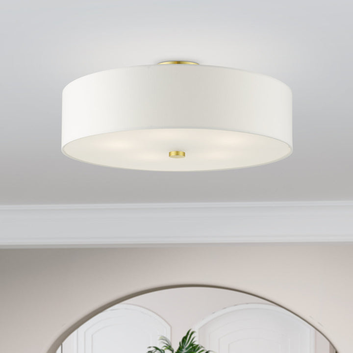 Flaire 5-Light 22" Semi Flush Mount Joss & Main Shade Color: Off-White Fixture Finish: Satin Brass