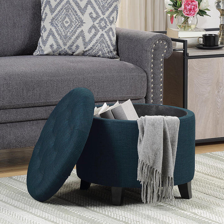 Avers 19.75" Wide Tufted Round Storage Ottoman Andover Mills™ Fabric: Dark Blue Fabric