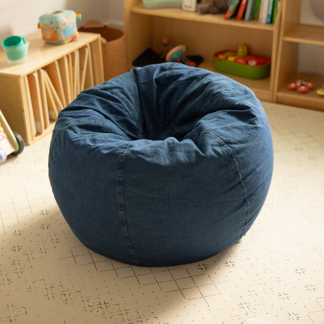Classic Refillable Cotton Bean Bag Chair Mack & Milo™ Size: Small Body Fabric: Blue Cotton Twill