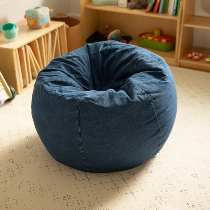 Classic Refillable Cotton Bean Bag Chair Mack & Milo™ Size: Small Body Fabric: Blue Cotton Twill