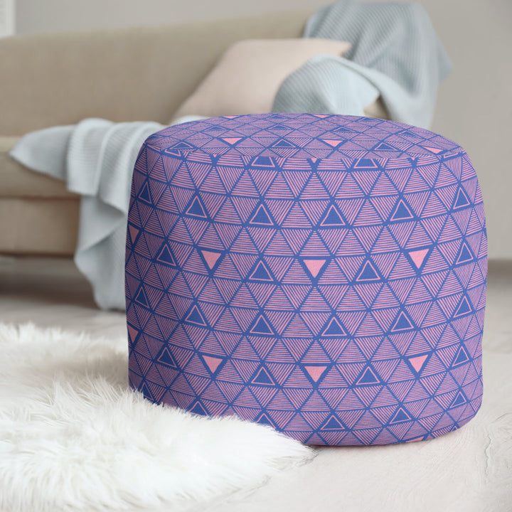 Full Color Hand Drawn Triangles Pouf East Urban Home Upholstery Color: Blue/Pink