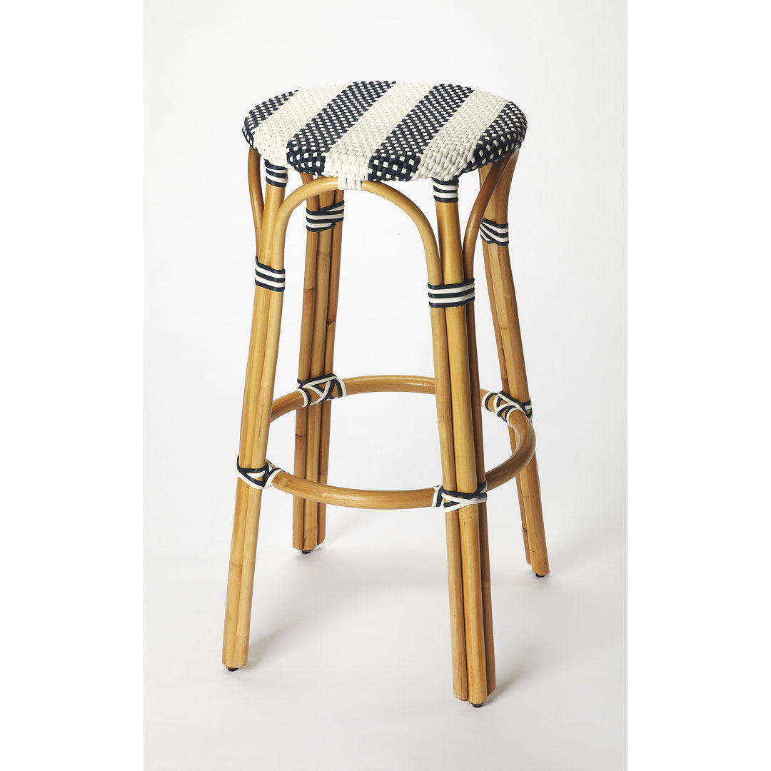 Alastair Bar & Counter Stool Birch Lane™ Color: White/Navy Stripe/Natural Rattan Frame Seat Height: Bar Stool (30" Seat Height)