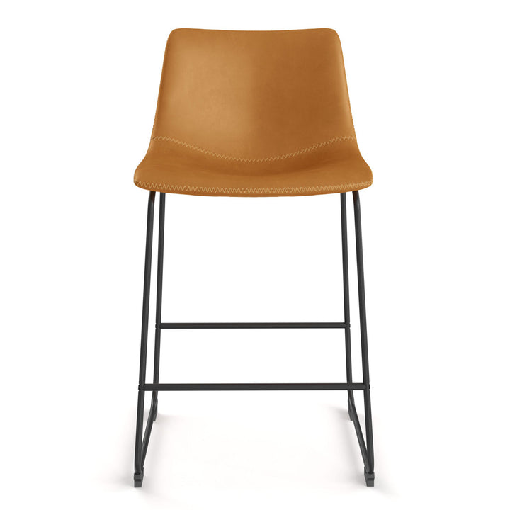 Nia Vegan Leather Bar & Counter Stool (Set of 2) AllModern Frame Color: Black Upholstery: Light Brown Vegan Leather, Seat Height: Counter Stool (24" Seat Height)