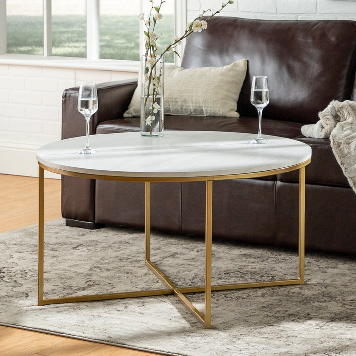 Wasser Cross Legs Coffee Table Mistana™ Table Top Color: White, Table Base Color: Gold