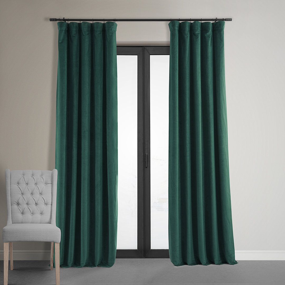 Olivia Signature Thermal Lined 100% Blackout Velvet Curtains for Bedroom & Living Room Curtains Single Panel Window Curtains Gracie Oaks Curtain Color: Blackforest Green Size per Panel: 100" W x 96" L