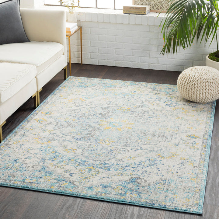 Hillsby Oriental Ivory Cream/Teal/Yellow Area Rug Mistana™ Rug Size: Rectangle 6'7" x 9'