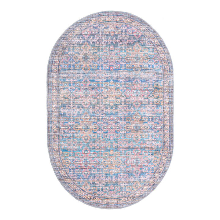 Hadsell Machine Made Power Loom Antique Blue Area Rug Langley Street® Rug Size: Oval 5'3" x 8'