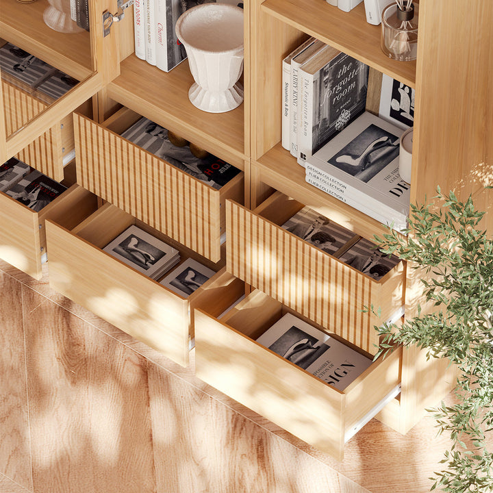 Branigans 5 Pcs 2-Tier Cube Bookshelf Storage Cabinet With Double Drawer And Shelf Latitude Run®