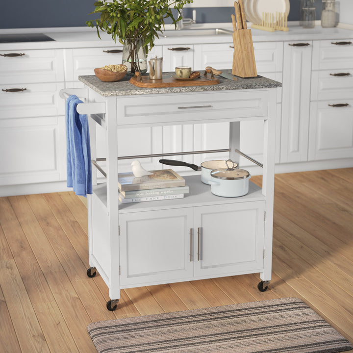 Ager Granite Top Kitchen Cart With Storage Space Latitude Run® Base Finish: White