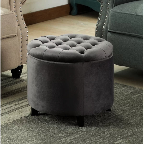 Doud 20" Wide Velvet Tufted Round Storage Ottoman Willa Arlo™ Interiors Fabric: Gray Velvet