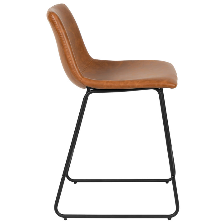 Liekele Upholstered Counter Height Modern Dining Stools by Flash Furniture (Set of 2) Ivy Bronx Seat Height: Counter Stool (24” Seat Height), Upholstery: Light Brown Faux Leather