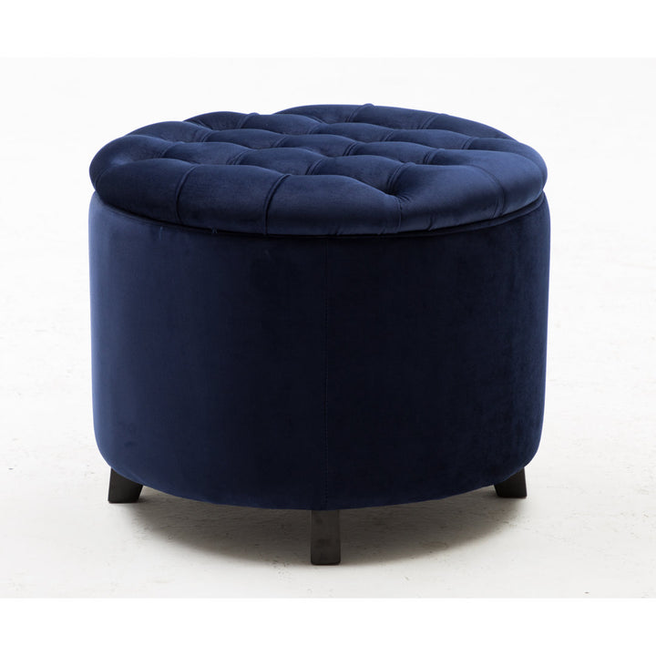 Doud 20" Wide Velvet Tufted Round Storage Ottoman Willa Arlo™ Interiors Fabric: Blue Velvet