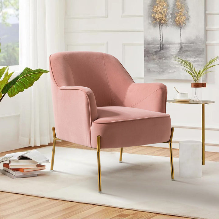Cleo 26" Wide Contemporary Chair with Recessed Arms Etta Avenue™ Fabric: Pink Velvet