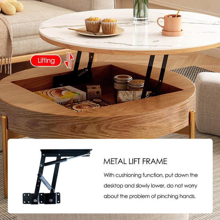 Modern Round Faux Marble Lift-Top Coffee Table Set with Stools and Storage Everly Quinn