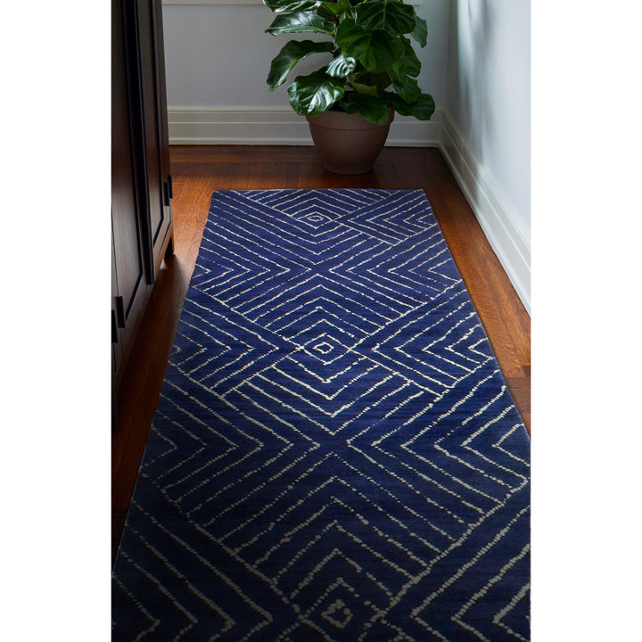 Utsey Geometric Handmade Tufted Wool Navy Area Rug Mercury Row® Rug Size: Runner 2'6" x 8'