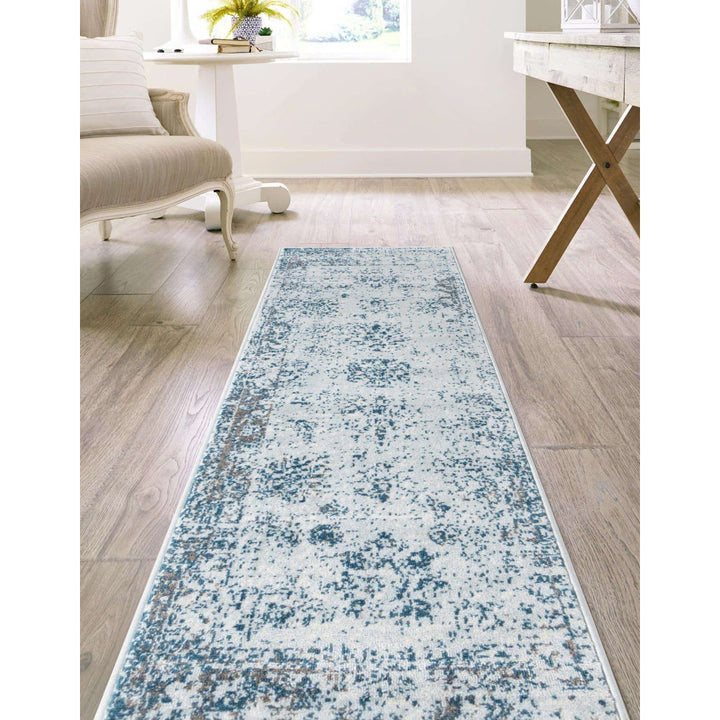 Brandt Abstract Light Blue/Navy Area Rug Mistana™ Rug Size: Runner 2' x 9'10"