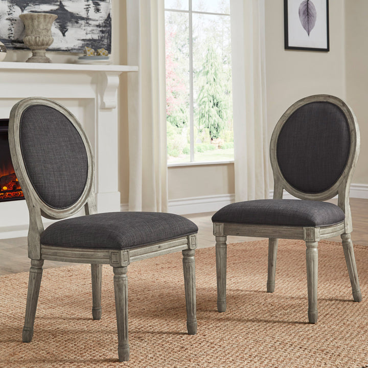 Libretto Linen Upholstered Side Chair (Set of 2) Kelly Clarkson Home Leg Color: Antique Gray Oak, Color: Dark Gray