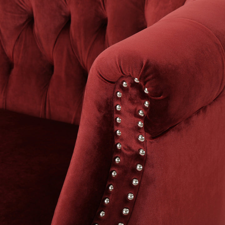 Charlotte 51.5" Velvet Rolled Arm Chesterfield Loveseat Mercer41 Fabric: Garnet Velvet
