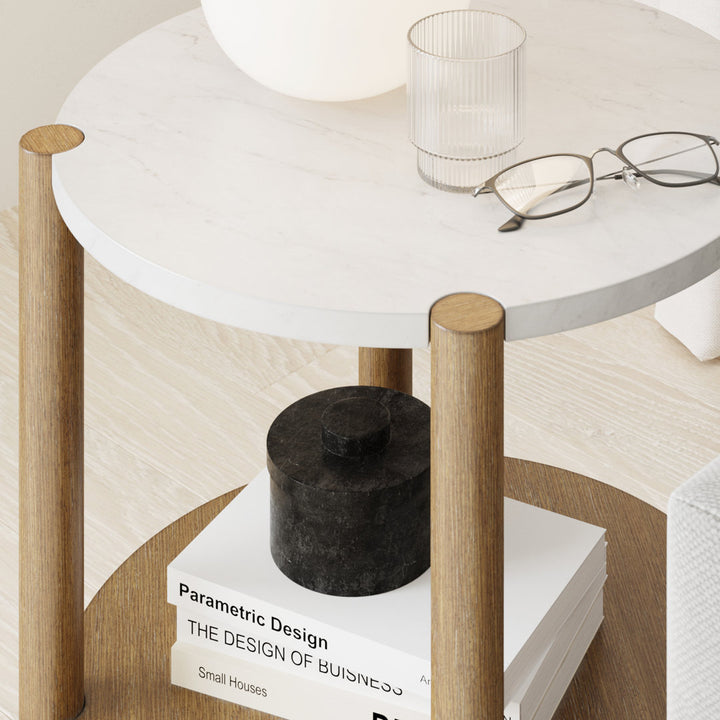 Augutė Round Accent Side Table With Marble Top Wade Logan®