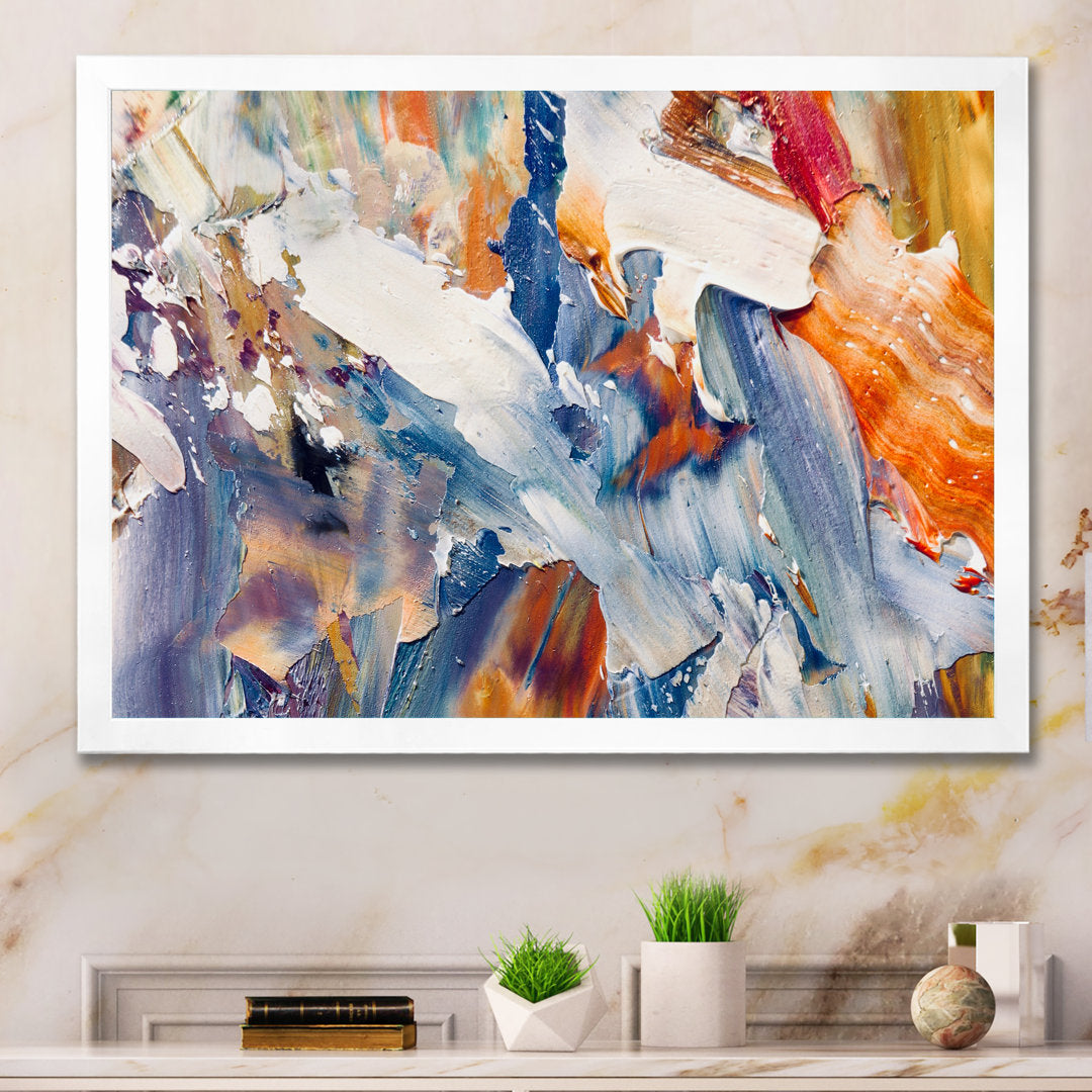 Colorful Abstract Painting Strokes XII - Print on Canvas Wrought Studio™ Size: 30" H x 40" W x 1.5" D Format: White Picture Framed