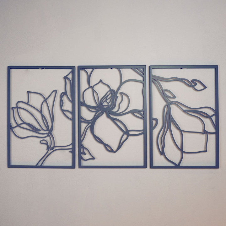 Metal Floral Wall Decor Set - 3 Piece Wall Art ARTEPERA Size: 18" H x 36" W x 1" D Finish: Blue
