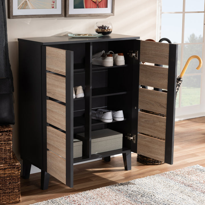 2-Door Wood Entryway 8 Pair Shoe Storage Cabinet Mercury Row®