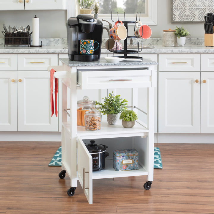 Sariol Granite Top Wood Kitchen Cart with Storage Ebern Designs Base Finish: White
