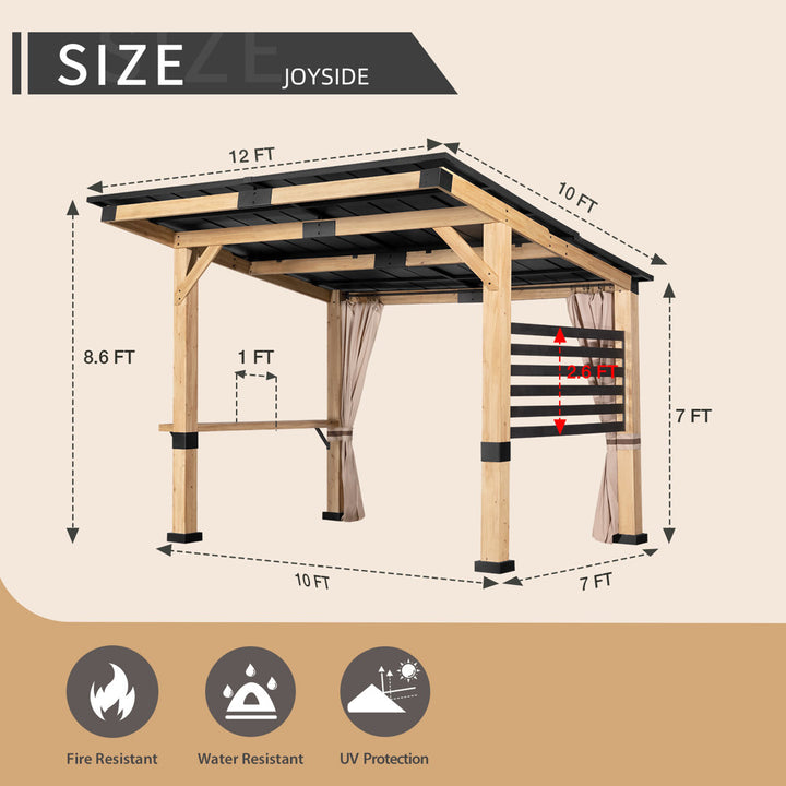 12' W x 10' D Solid Wood Patio Gazebo Joyside