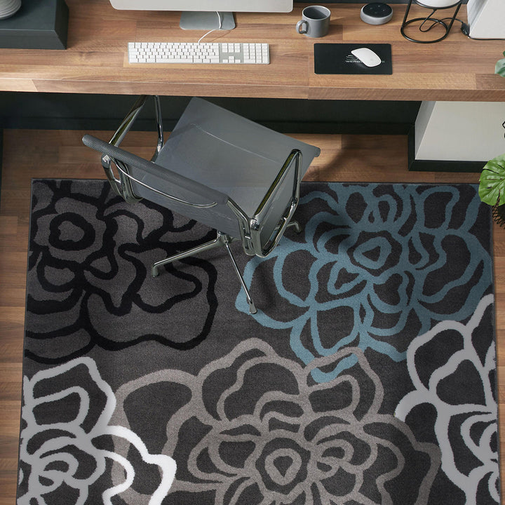 Carius Performance Floral Gray/Blue/Black/White Area Rug Winston Porter Rug Size: Rectangle 7'10" x 10'2"