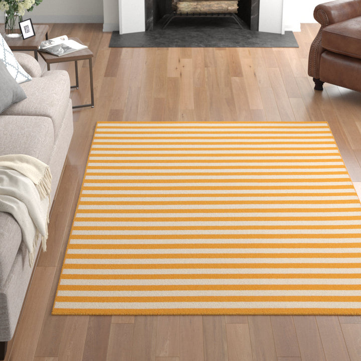 Yepez Striped Yellow/White Indoor / Outdoor Area Rug Breakwater Bay Rug Size: Rectangle 5'3" x 7'6"