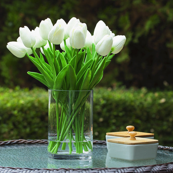 Real Touch Flower Tulips Centerpiece in Vase Primrue Flower Color: White