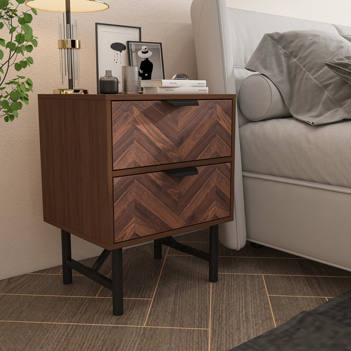 2 - Drawer Iron Nightstand in Brown Union Rustic