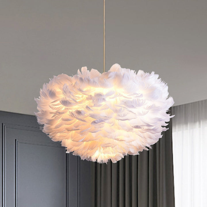 3 - Light Unique / Statement Globe Chandelier with Feather Accents Etta Avenue™ Shade Color: White