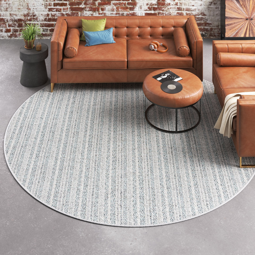 Hewitt Striped Teal Indoor / Outdoor Area Rug Steelside™ Rug Size: Round 10'