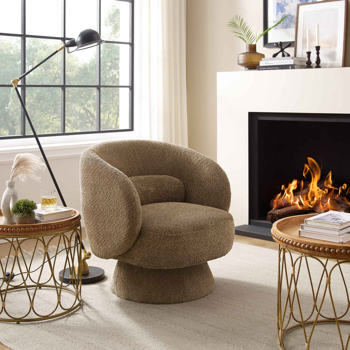 Saboor MINIMORE Modern Style Swivel Accent Chair Orren Ellis Fabric: Nut Brown Boucle