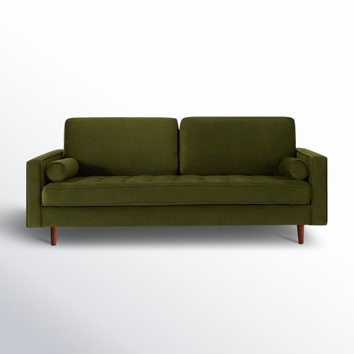 Geo 84" Upholstered Sofa AllModern Fabric: Bella Forest Performance Velvet
