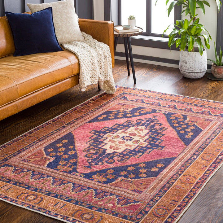 Westlake Machine Washable Oriental Dark Blue/Rose Area Rug Birch Lane™ Rug Size: Rectangle 5'3" x 7'3"