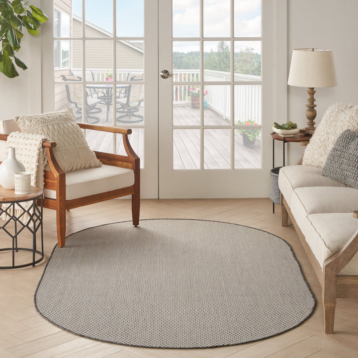 Leia Ivory/Charcoal Gray Indoor / Outdoor Area Rug Sand & Stable™ Rug Size: Oval 5' x 8'